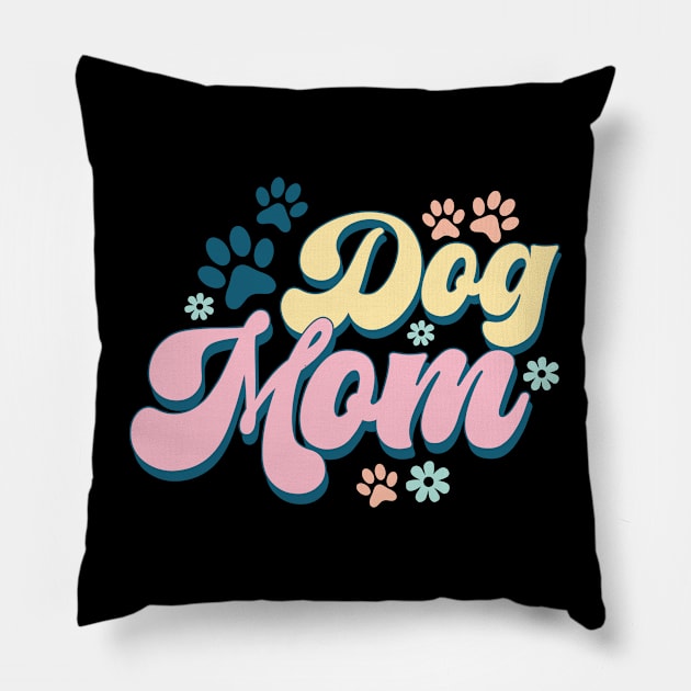 Retro Dog Mom Paw Gifts Pillow by Teewyld