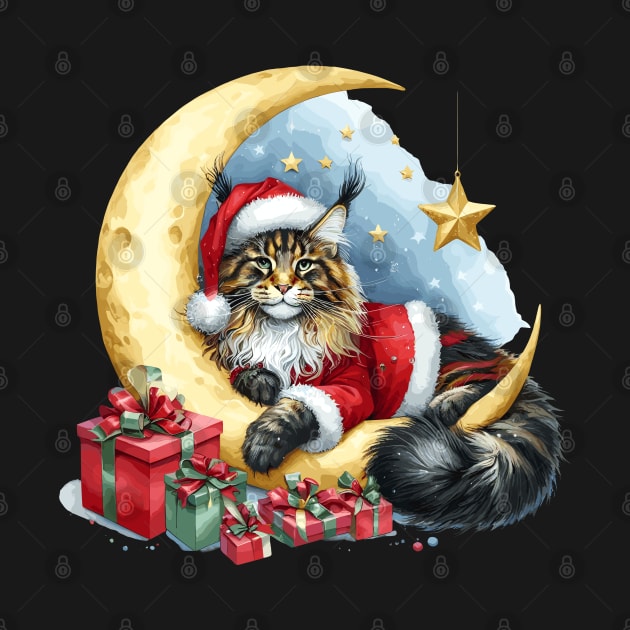 Maine Coon Cat On The Moon Christmas by Graceful Designs