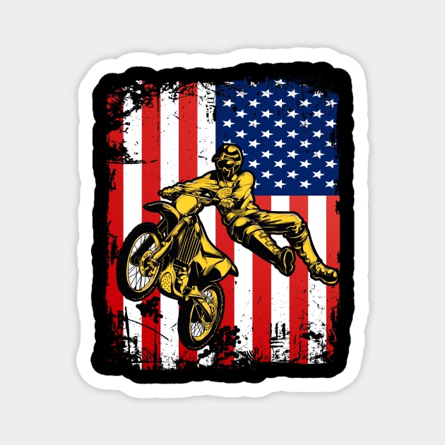 Motocross Dirt Bike American Flag Vintage 4th Of July Enduro Offroad Motocycle Lovers Magnet by andreperez87