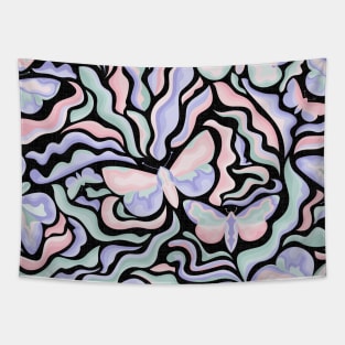 Magical Forest at Night / Y2K - Pastel Butterflies Tapestry