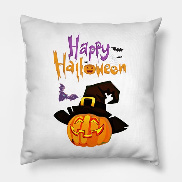 Happy Halloween Pumpkin Head Pillow by masksutopia