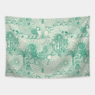 Hawaiian Hula Dancer Toile - Green Tapestry