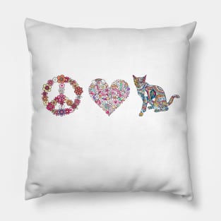 Peace, Love, Kitty Cat Pillow