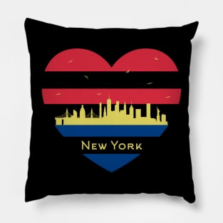 NYC City Skyline cityscape Heart Shape Bird Flying New York Pillow