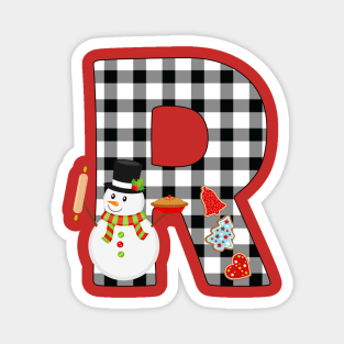 BW Buffalo Checks Pattern Monogram R | Snowman Magnet