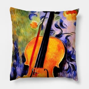 Impressionist Cello & Flowers Pillow