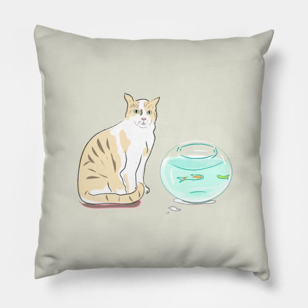 Cat with fishbowl Pillow by Slownessi