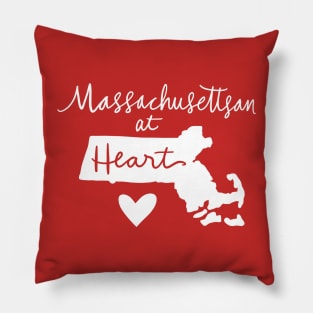 Massachusettsan At Heart: Massachusetts State Pride Calligraphy Home State Silhouette Art Pillow