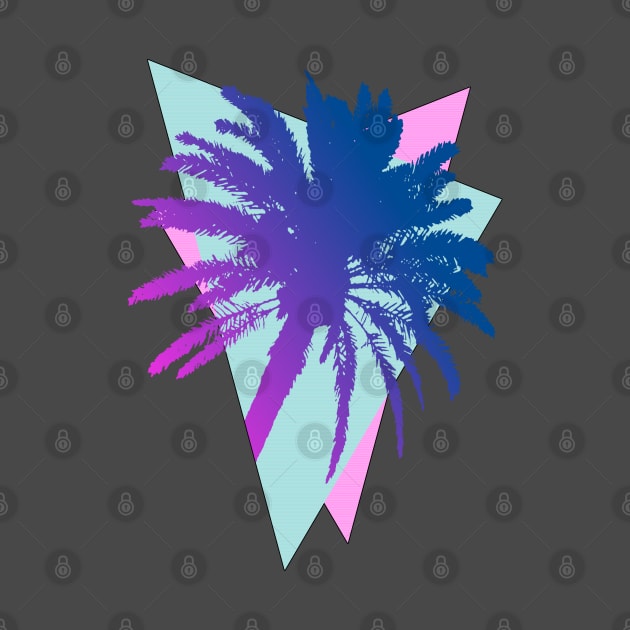 Faded Blue Glow Retrowave Palm Tree by Zeroeroroo