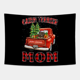 Christmas Cairn Terrier Mom Santa Hat Truck Tree Plaid Dog Mom Christmas Tapestry