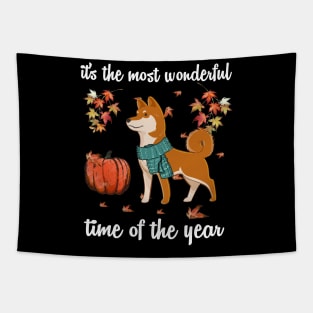 Shiba Inu Dog Autumn Fall Most Wonderful Time Maple Gift Tapestry