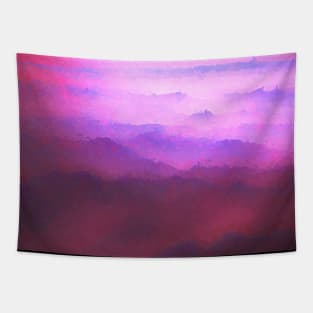 Misty Mountains - unearthly landscape with mountain peaks in pink and purple (impressionist style) Tapestry