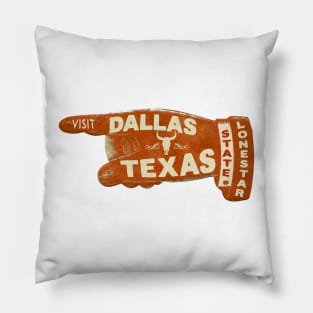 Vintage Dallas Texas Travel Cow Cattle Lonestar State Bull Skull Pillow