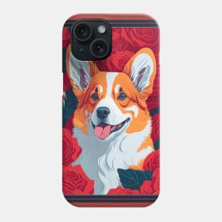 Dogs, corgi and flowers, dog, style vector (red version 2 corgi) Phone Case