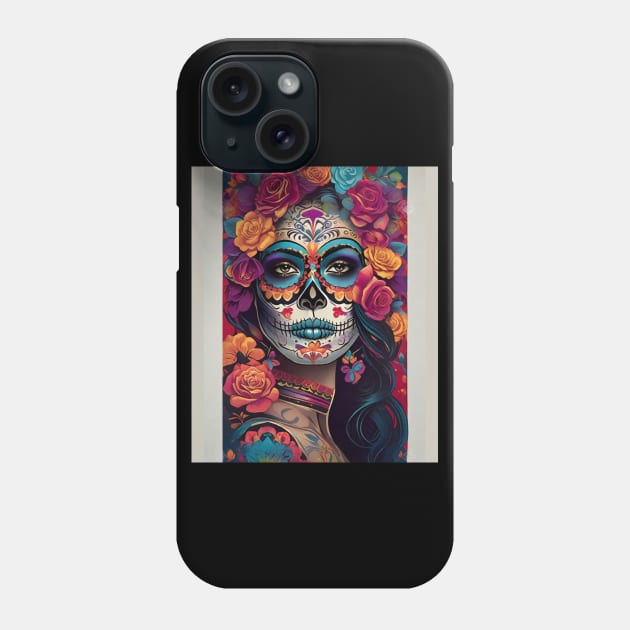 Expressive Sugar Skull Art: Woman in Festive Skull Makeup Phone Case by ImaginativeInkPOD