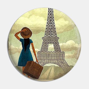 Vintage Travel Poster - Paris Eiffel Tower Pin