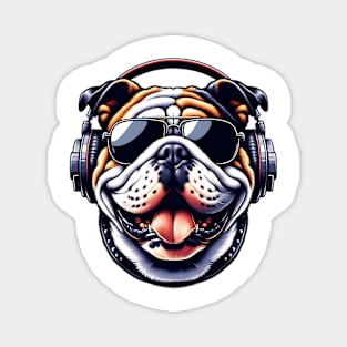 Bulldog as Smiling DJ in Bold Japanese Art Style Magnet