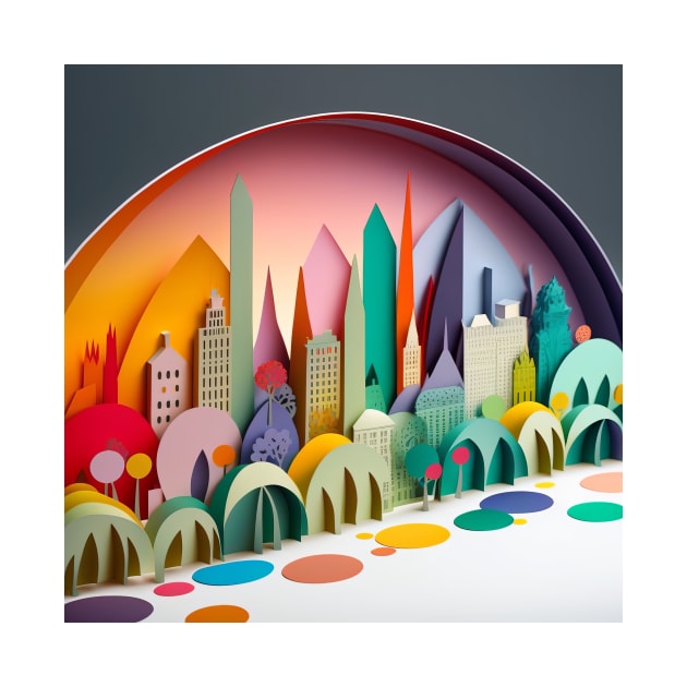 3D Effect Papercut Art - Cityscape Scene by TheArtfulAI