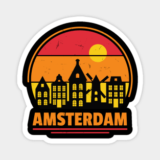 Amsterdam Skyline Retro Style Magnet