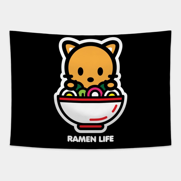 Cat Orange Ramen Life Noodles Bambu Brand Food Cute Kitten Animal Tapestry by Bambu