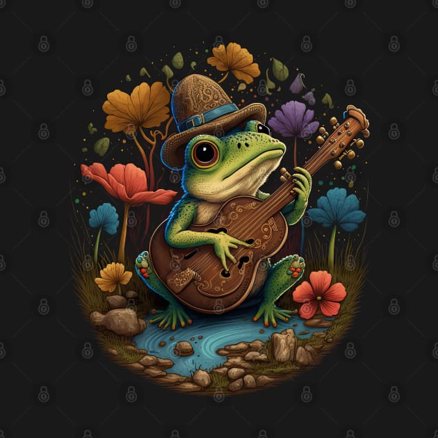 Cottagecore aesthetic cute frog playing ukelele on Mushroom by JayD World