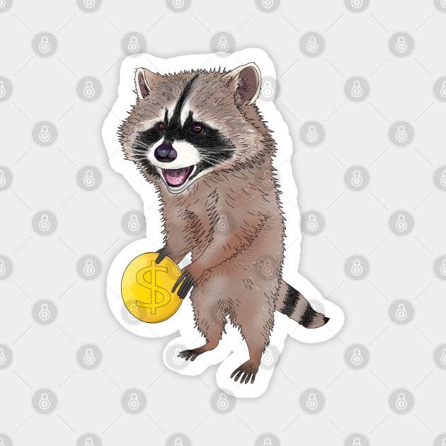 Cute Raccoon With Loot Coin Magnet by Digital Fae Goods