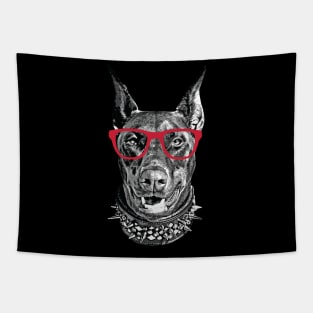 Doberman Nerd Red Glasses Tapestry