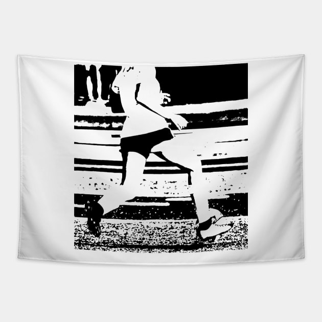 Girl running with soccer ball on a field Tapestry by Woodys Designs