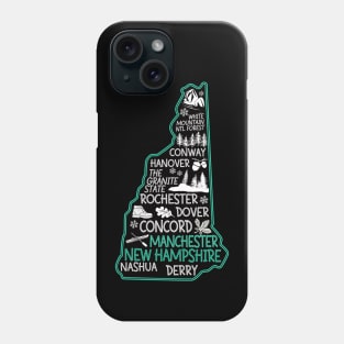 New Hampshire Manchester cute map Conway Hanover Rochester Dover Nashua Derry The Granite State Phone Case