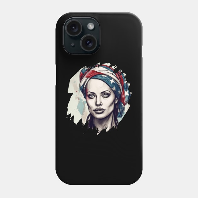 Portrait of Angelina Jolie, 4th of July Patriotic Phone Case by Pixy Official