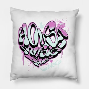 HOUSE MUSIC - Graffiti Love Heart (Pink) Pillow