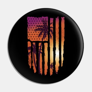 Summer Sunset Palm Trees American Flag Cool Spring Beach Pin