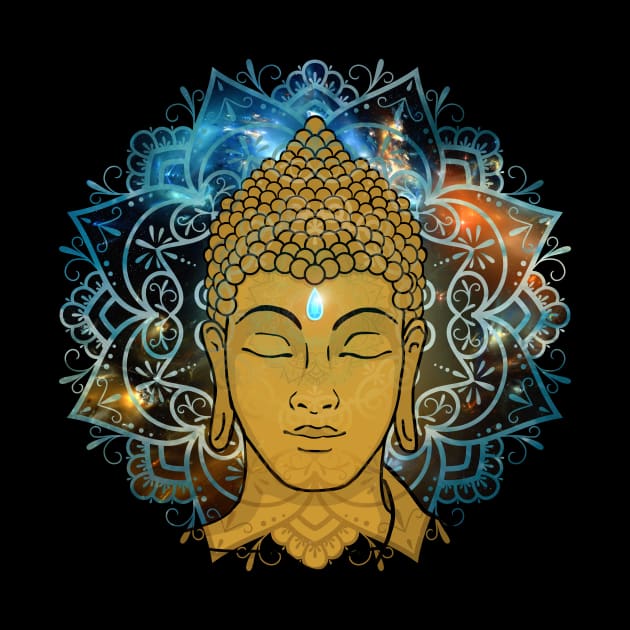 Buddha in the Galaxy Golden Face by MandalaSoul