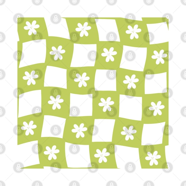 Large Floral Checker Board - lime green by JuneNostalgia