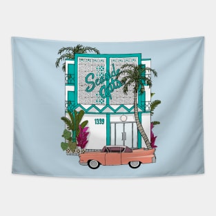 Seaside Breeze Block Apartments with Plants Tapestry