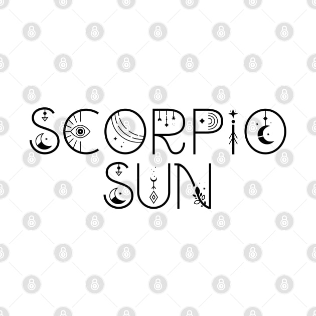 Scorpio sun sign celestial typography by lilacleopardco