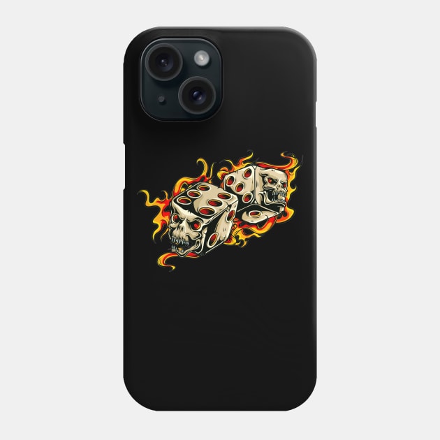 Grinning skull dice and flames Phone Case by pickledpossums