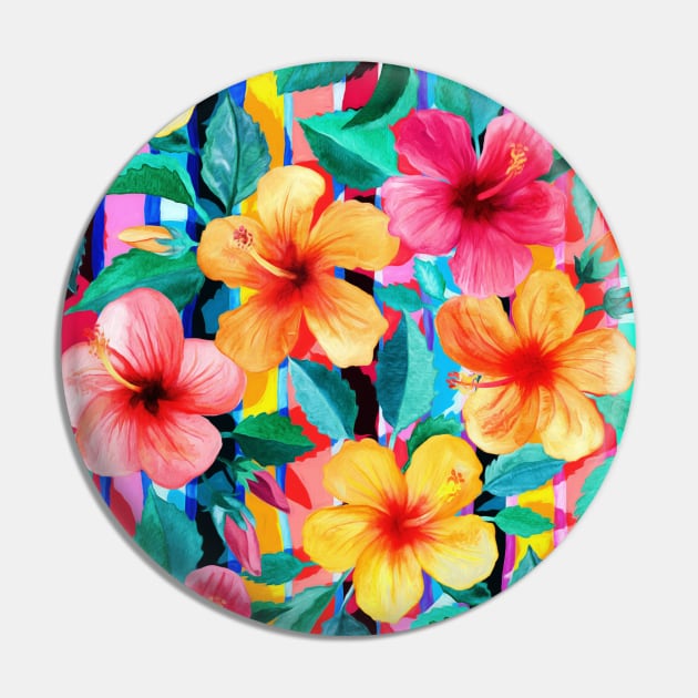 OTT Maximalist Hawaiian Hibiscus Floral with Stripes Pin by micklyn