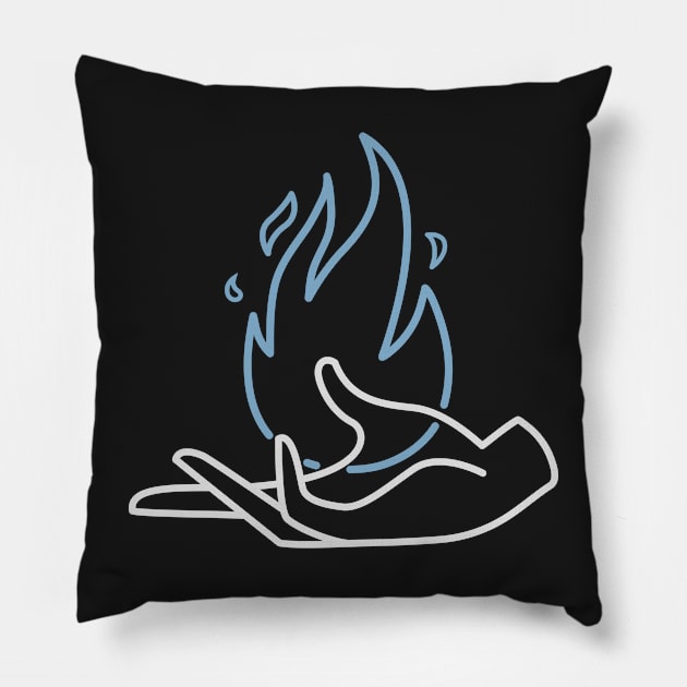 RETRO FLAME - Hand on fire (Print on back) Pillow by JosanDSGN