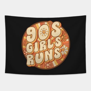 90s girls runs Runner retro quote  gift for running Vintage floral pattern Tapestry