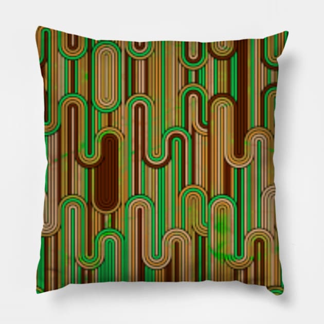 Retro Wavy Stripes - Green & Brown Pattern Pillow by SilverPegasus