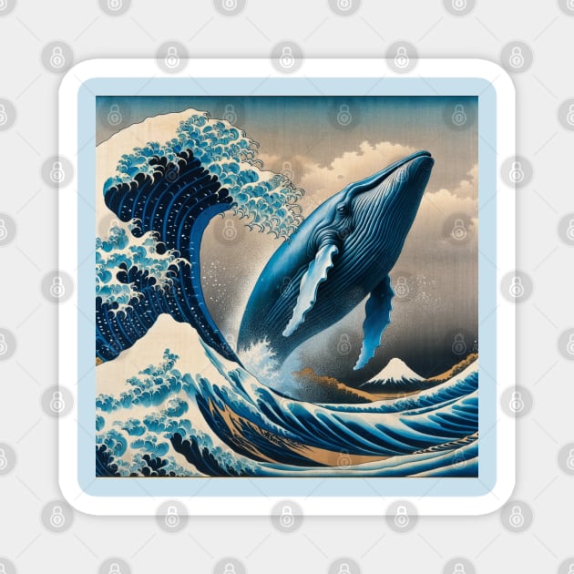 Kanagawa wave - Funny Blue Whale Meme Magnet by Edd Paint Something