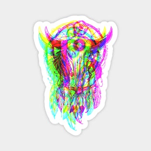 Bull Skull Dreamcatcher - Psychedelic Neon Colored Magnet