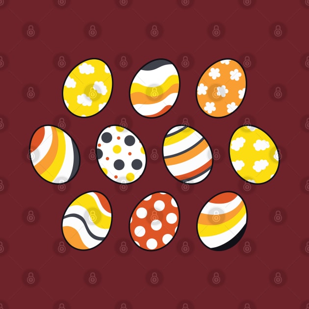 Egg Pattern | Yellow Orange Gray | Stripes Clouds Flowers Dots | Maroon by Wintre2