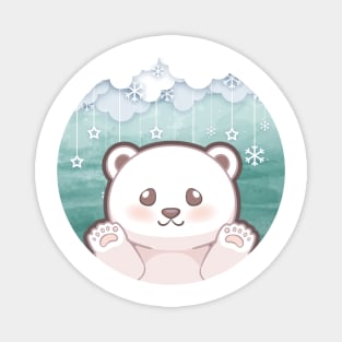 Cute cub polar bear say hi character design with snowflake background. Vector illustration Magnet