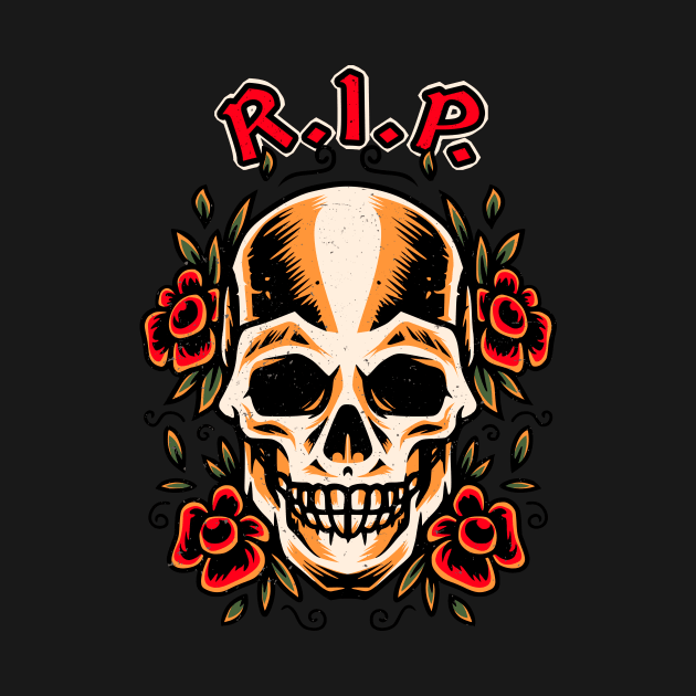 R. I. P. Skull Old School Tattoo Style by Foxxy Merch