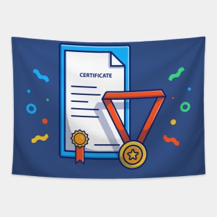 Certificate, Badge And Gold Medal Cartoon Tapestry