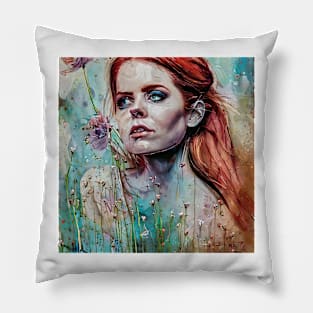 Portrait of Amy with flowers Pillow