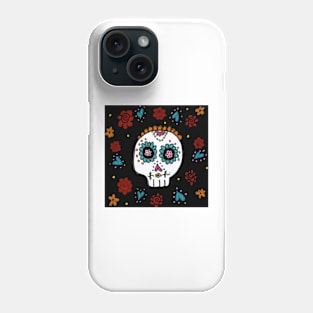 Sugar Skull and Roses black background Phone Case