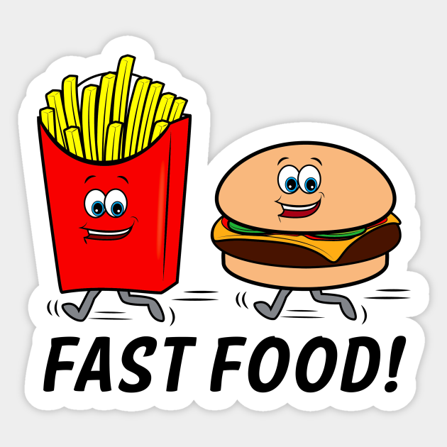 Fast Food: Cartoon Cheeseburger and Fries - Fast Food - Sticker | TeePublic Fast Food: Cartoon Cheeseburger and Fries - Fast Food - Sticker | TeePublic